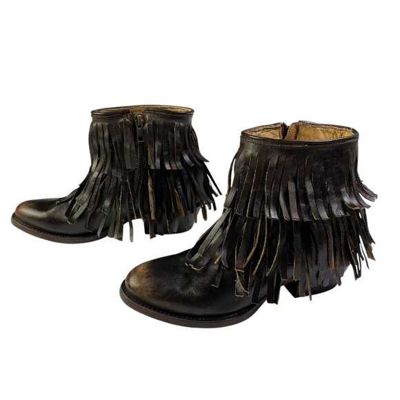Stetson Womens Brown Leather Maggie Handcrafted Fringe Boots
